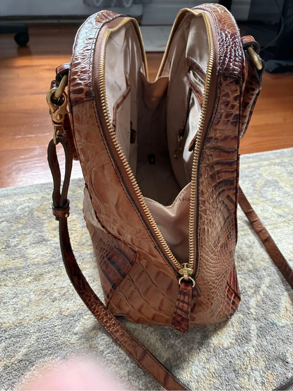 Brahmin Pecan Melbourne Croc-Embossed Satchel Handbag